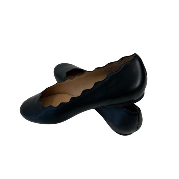 Copper Key Women Black Smooth Lovely Leather Scalloped Ballet Flats Size 8 - Picture 5 of 16